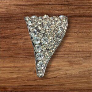 Vintage Triangular Rhinestone Brooch Pin Silver‎ Tone Sparkle Statement Estate